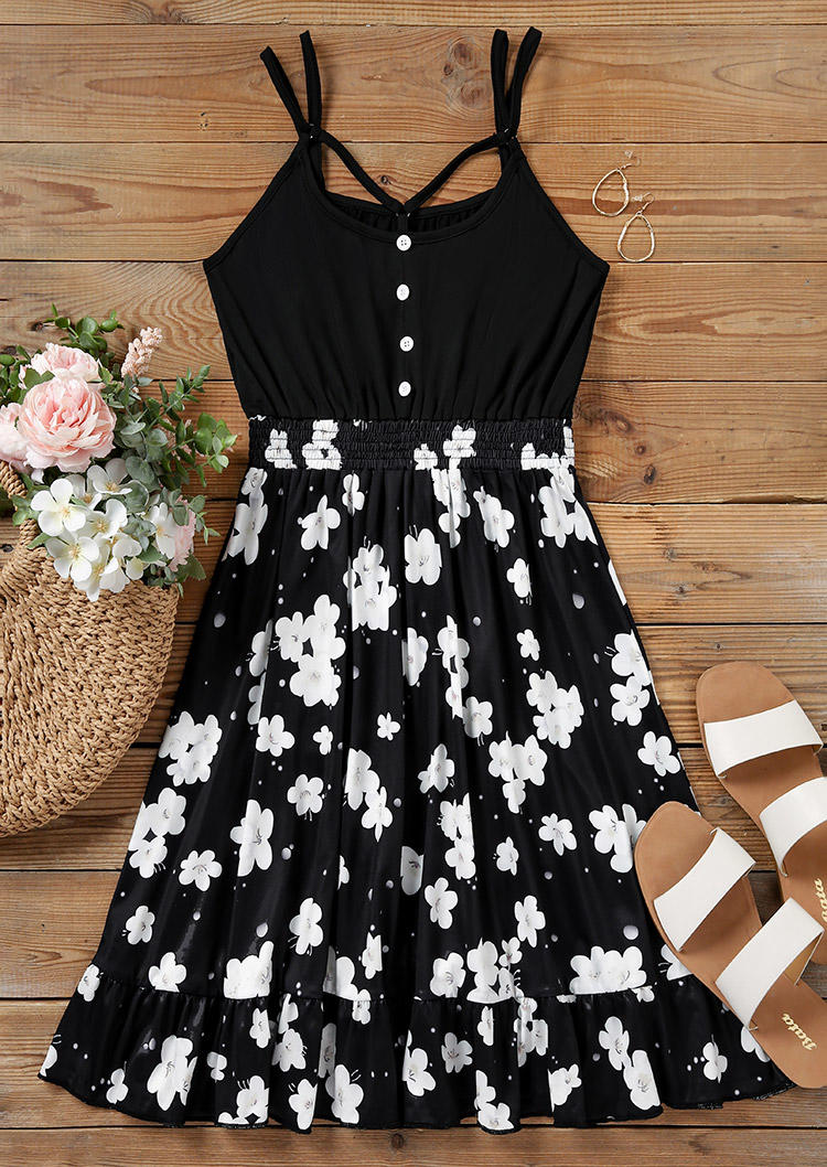 

Mini Dresses Floral Smocked Hollow Out Button Mini Dress in Black. Size: L