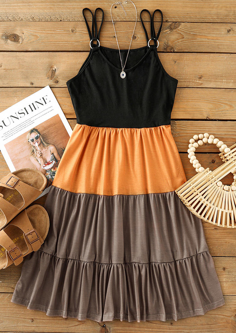 

Mini Dresses Color Block Hollow Out Ruffled Mini Dress in Multicolor. Size