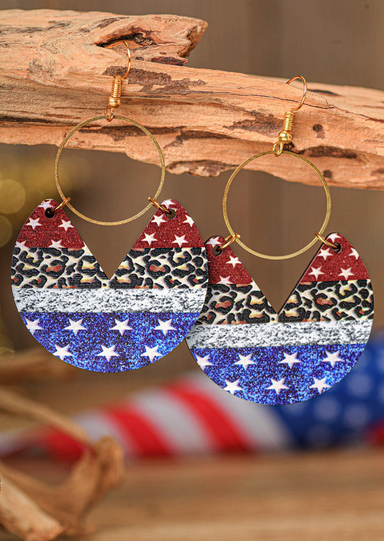 

Earrings American Flag Leopard Hollow Out Hook Earrings in Multicolor. Size