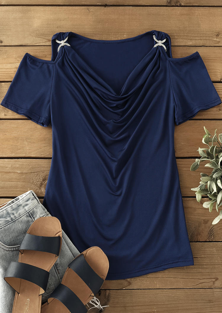 

Blouses Cowl Neck Cold Shoulder Blouse - Navy Blue in Blue. Size