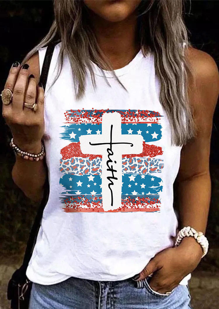 

Tank Tops Faith Cross American Flag Tank Top in White. Size