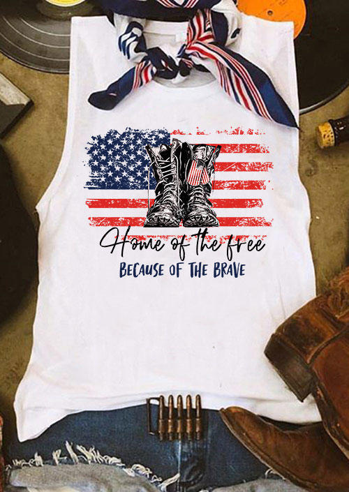 

Tank Tops Home Of The Free Because Of The Brave American Flag Tank Top in White. Size: 2XL,3XL,L,M,,XL