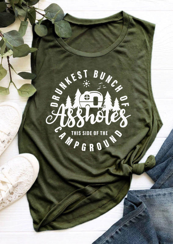 

Tank Tops Funny Camping Graphic O-Neck Tank Top - Army Green in Green. Size