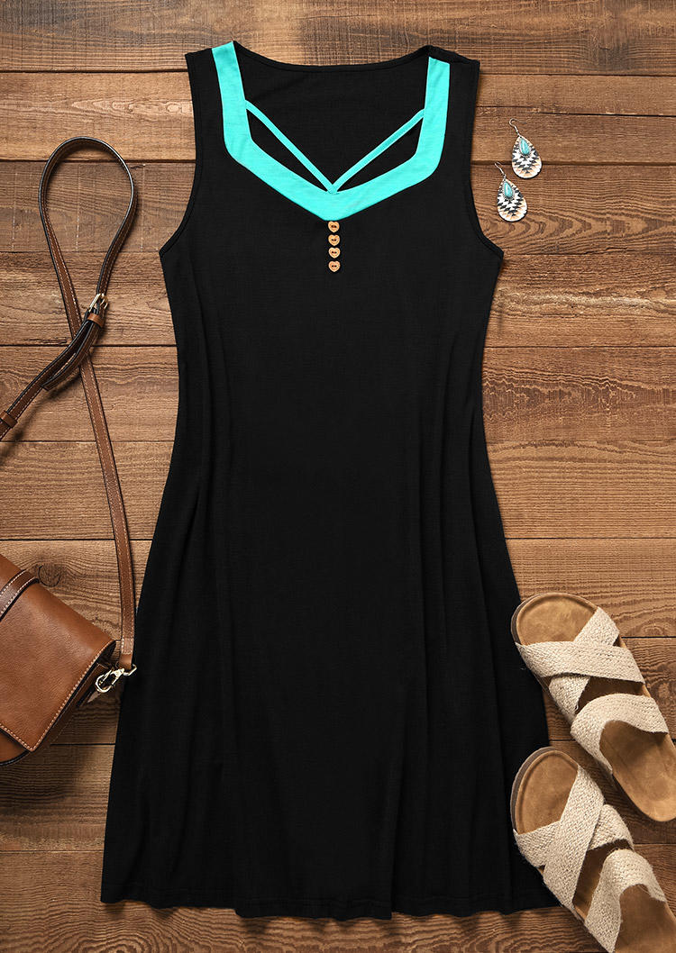 

Mini Dresses Color Block Hollow Out Button Mini Dress in Black. Size: L,M