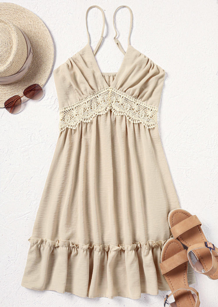 

Mini Dresses Ruffled Lace Splicing Open Back Mini Dress - Beige in White. Size