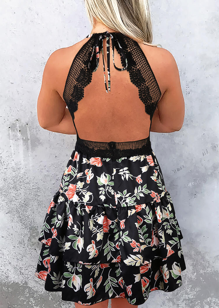 

Mini Dresses Floral Lace Splicing Open Back Mini Dress in Multicolor. Size: L,M,,XL
