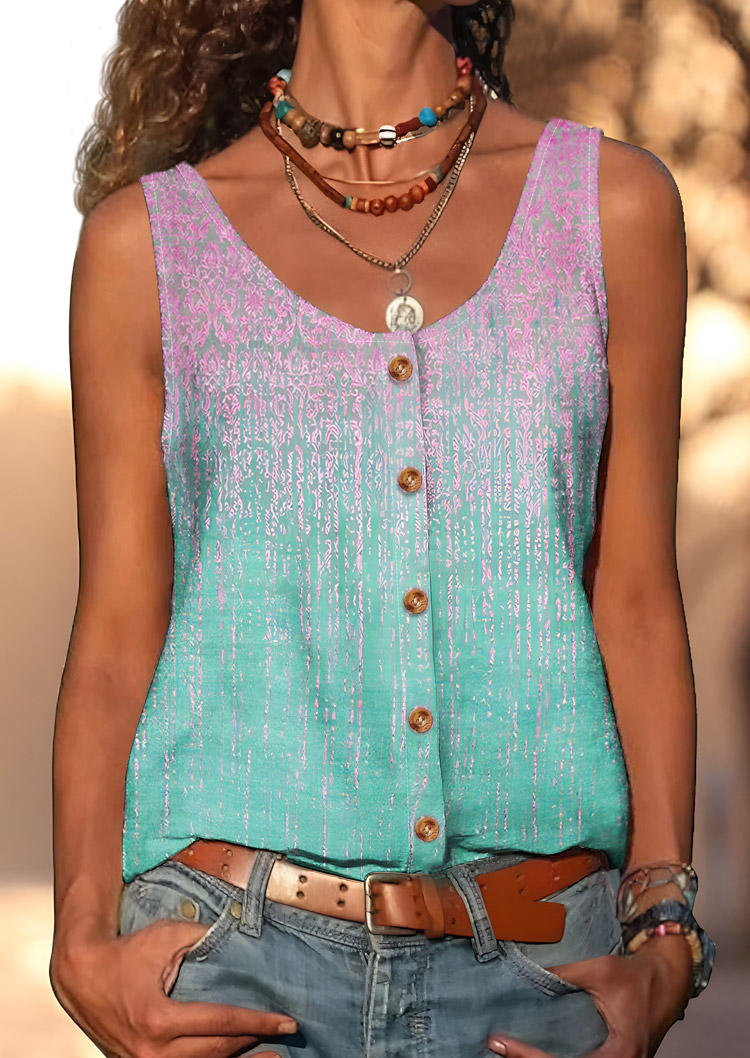 

Tank Tops Gradient Button U-Neck Tank Top in Multicolor. Size: M,,XL