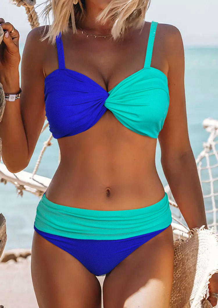 Color Block Twist Ruched Bikini Set