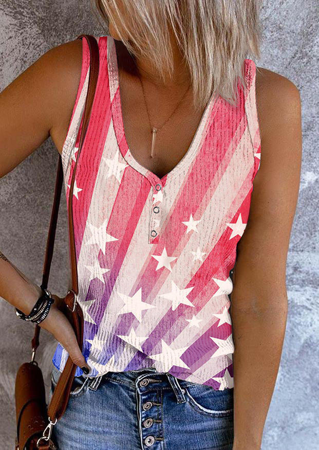 American Flag Snap Button Ribbed Tank