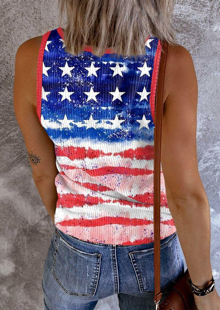 

Tank Tops American Flag Snap Button Ribbed Tank Top in Multicolor. Size