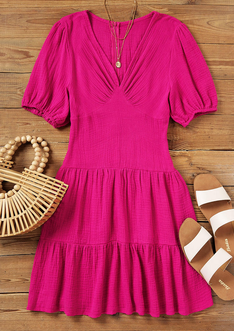 

Mini Dresses Ruffled Zipper V-Neck Mini Dress - Rose Red in Red. Size: L,M