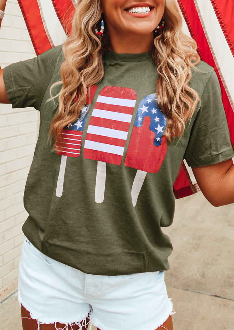 

T-shirts Tees American Flag Ice Cream T-Shirt Tee - Army Green in Green. Size: L,M,,XL