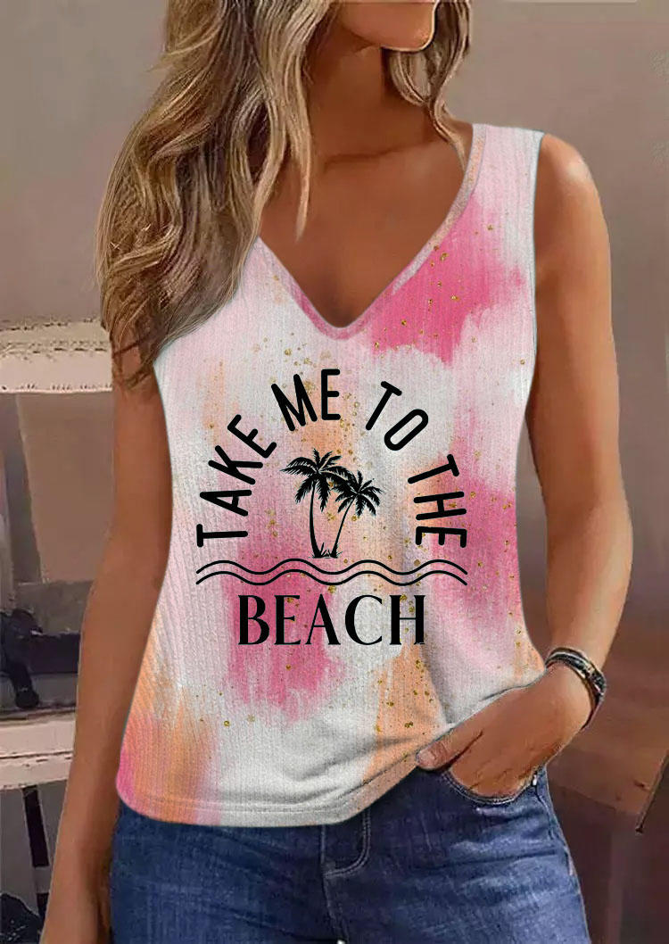 

Tank Tops Take Me To The Beach Tie Dye Coconut Tree Ribbed Tank Top in Multicolor. Size: L,M,,XL