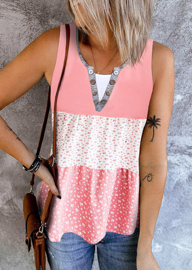 

Tank Tops Ditsy Floral Color Block Fake Two-Piece Tank Top in Multicolor. Size