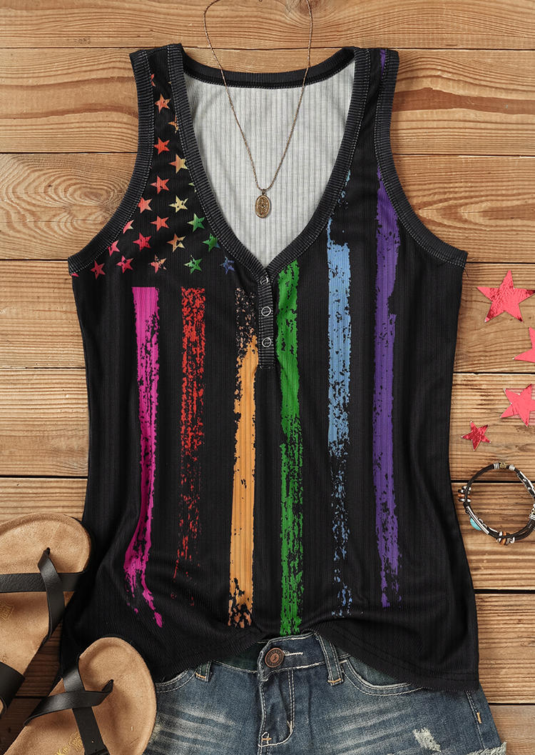 

Tank Tops American Flag Snap Button Ribbed Tank Top in Multicolor. Size: L,M