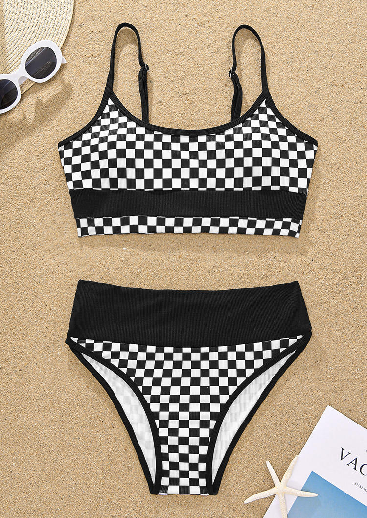 

Bikini Sets Checkered High Waist Bikini Set in Black. Size