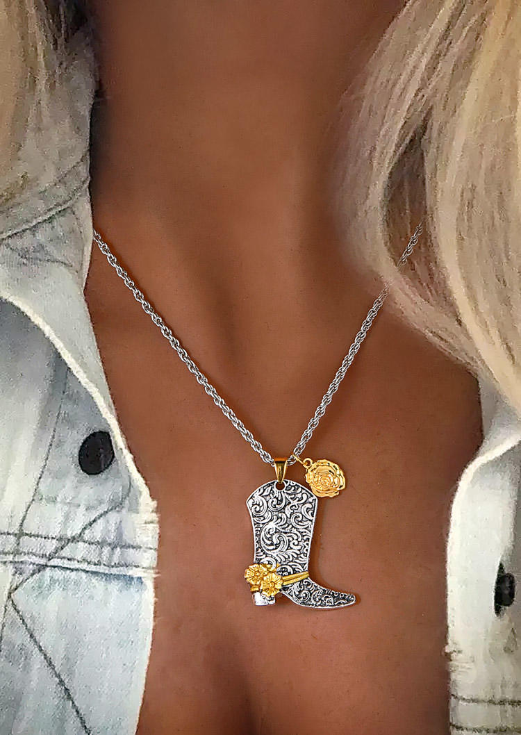 

Necklaces Rose Western Boot Pendant Necklace in Silver. Size