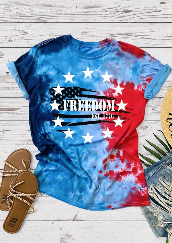 

T-shirts Tees Freedom American Flag Tie Dye T-Shirt Tee in Multicolor. Size: L,M,,XL