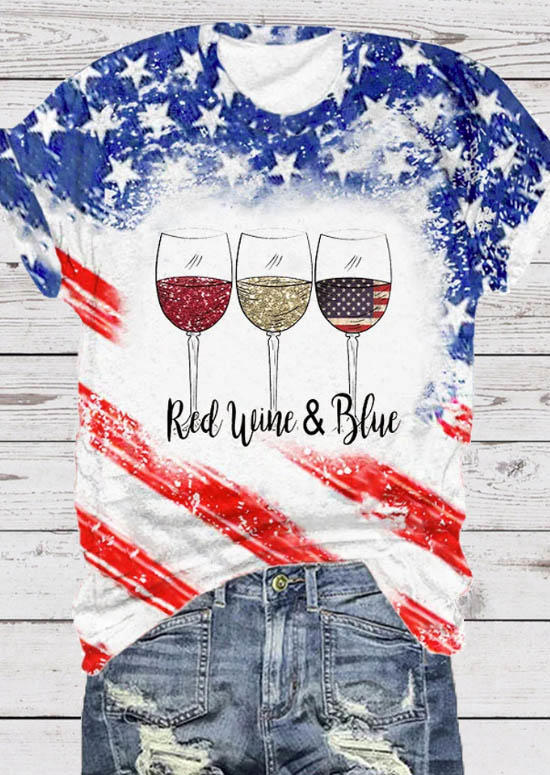 

T-shirts Tees Red Wine & Blue American Flag Bleached T-Shirt Tee in White. Size: L,M