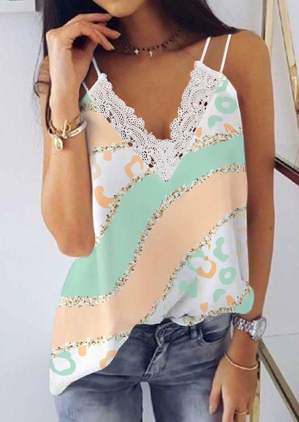 

Tank Tops Leopard Color Block Lace Splicing Camisole in Multicolor. Size: L,,XL