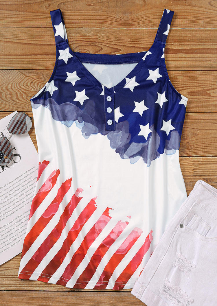 

Tank Tops American Flag Color Block Star Striped Button Tank Top in Multicolor. Size: L
