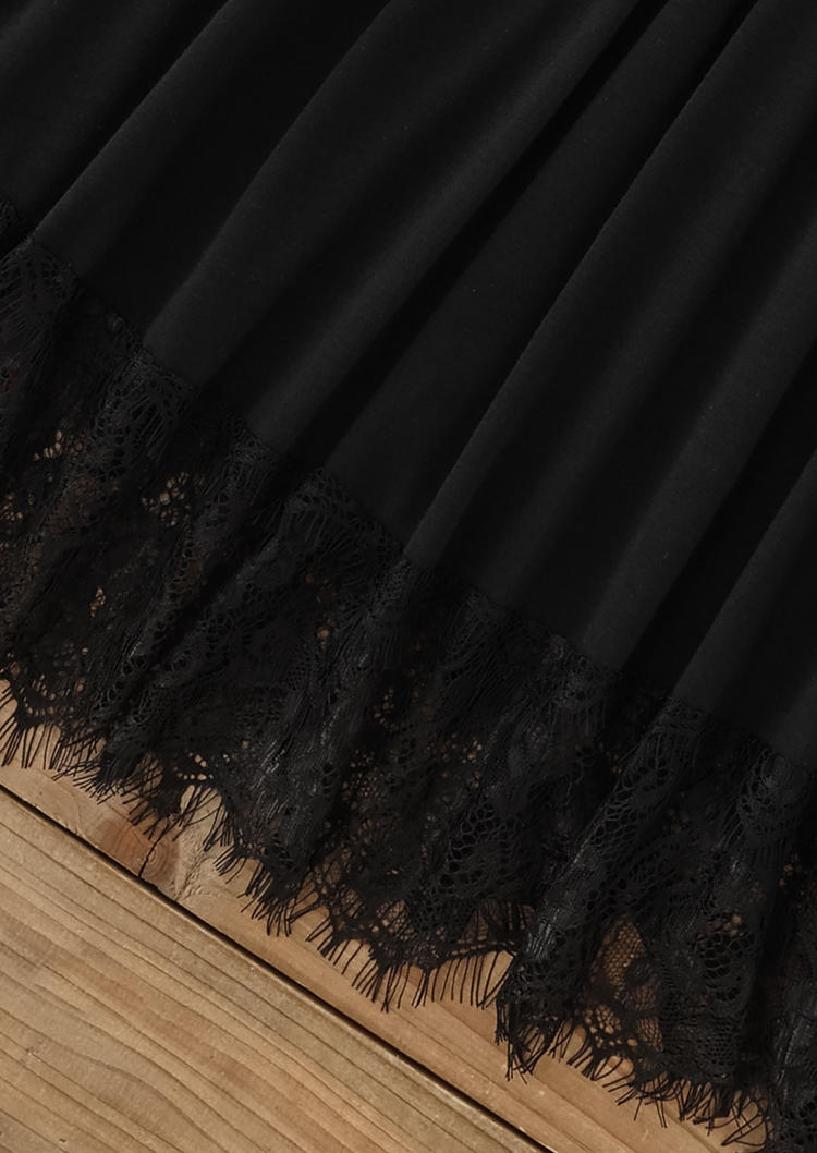 Lace Splicing Criss-Cross Hollow Out Mini Dress - Black