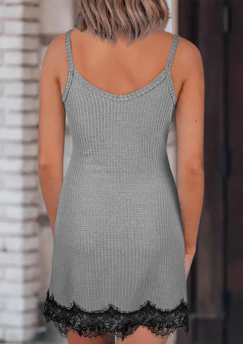 

Mini Dresses Lace Splicing Wrap Hollow Out Mini Dress in Gray. Size: L,M,,XL