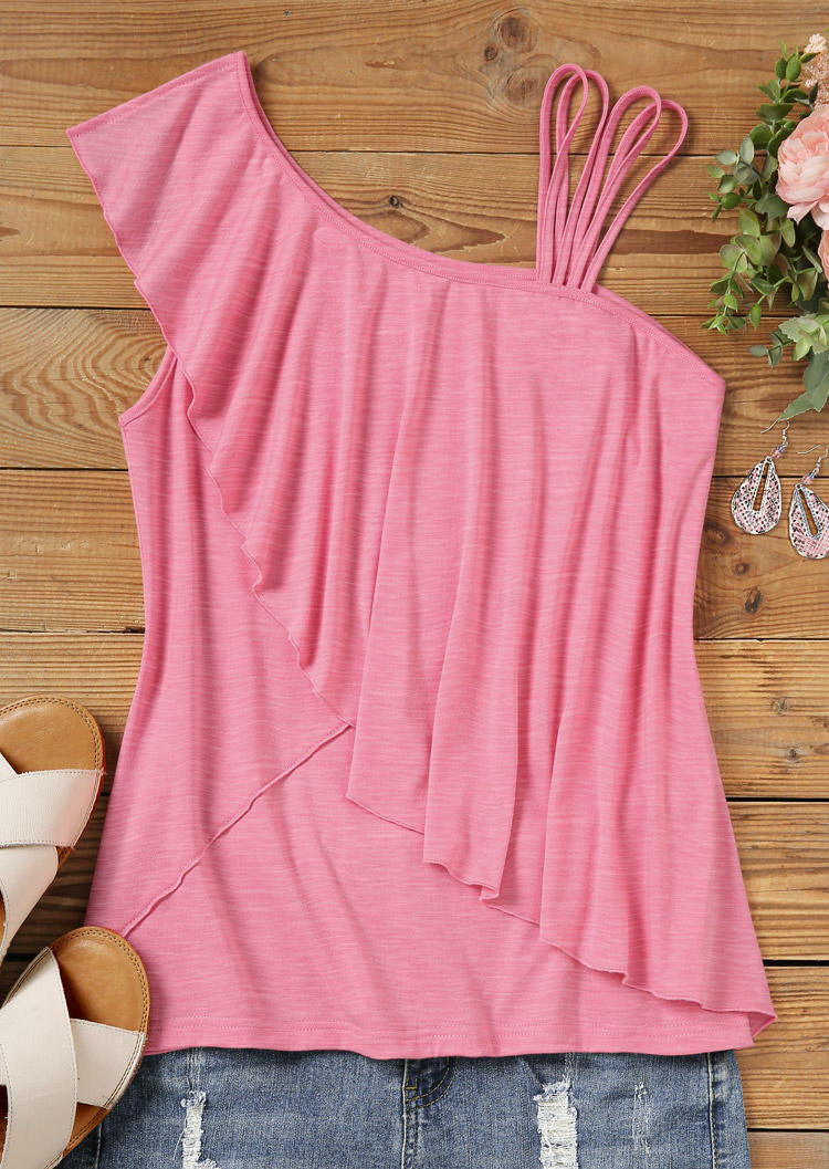 

Tank Tops Ruffled Hollow Out Tank Top in Pink. Size: ,XL
