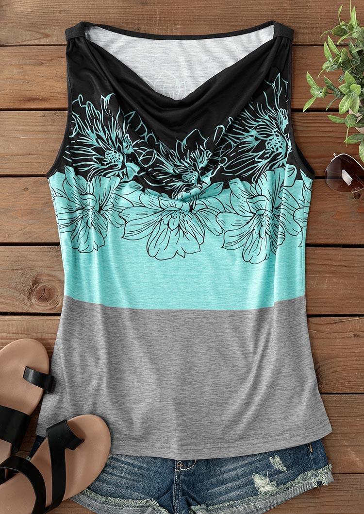 

Tank Tops Floral Color Block Cowl Neck Tank Top in Multicolor. Size: L,M