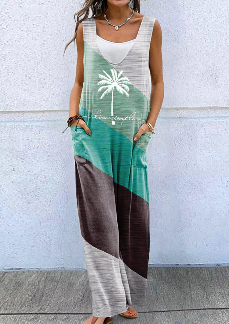 

Jumpsuits & Rompers Live Simple Color Block Coconut Tree Fake Two-Piece Jumpsuit in Multicolor. Size: L,M,,XL