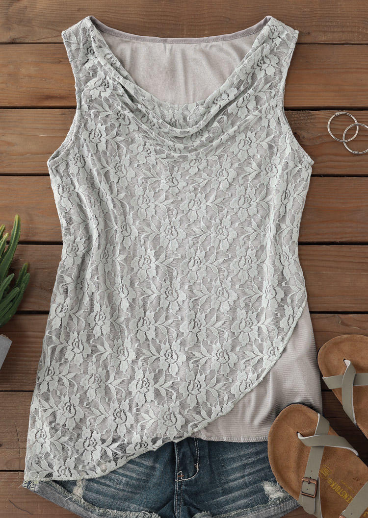 

Tank Tops Floral Lace Splicing Cowl Neck Tank Top in Gray. Size: ,XL