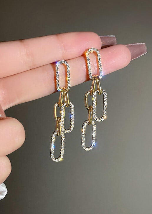 

Earrings Rhinestone Chain Elegant Earrings in Gold. Size