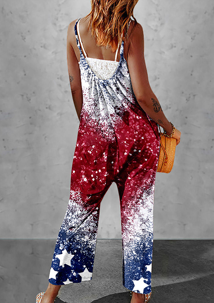 

Jumpsuits & Rompers American Flag Glitter Pocket Ruffled Jumpsuit in Multicolor. Size: L,M,,XL