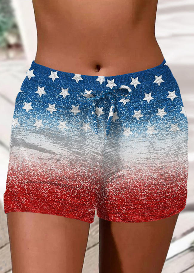 American Flag Gradient Pocket Drawstring Shorts