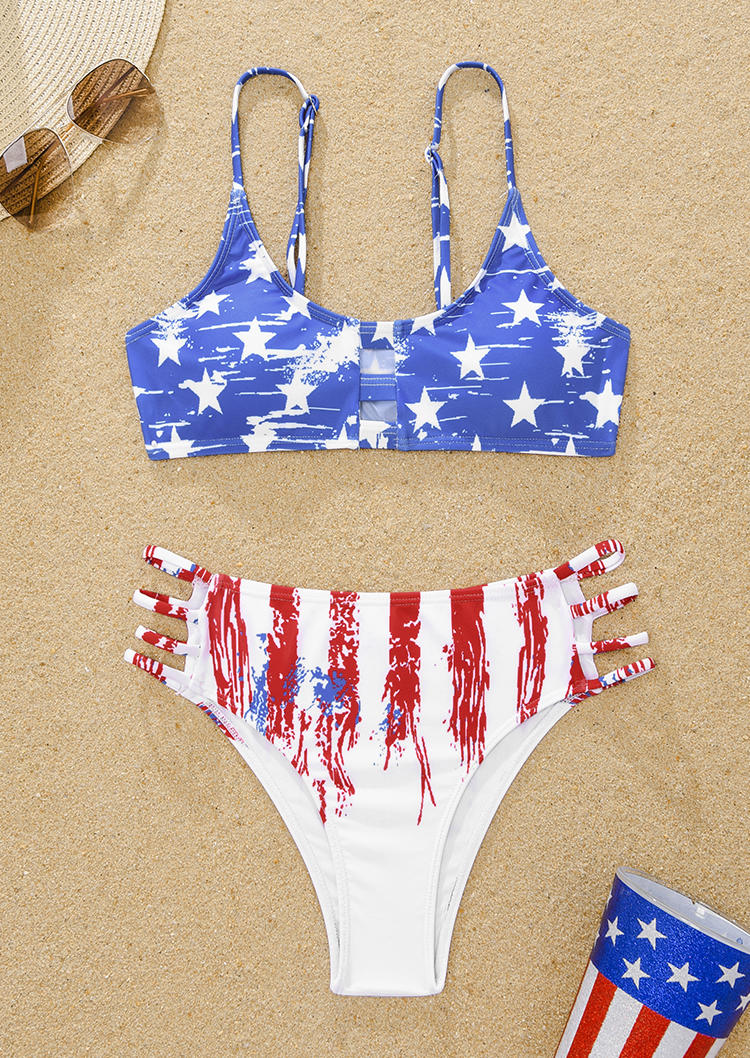 

Bikini Sets American Flag Hollow Out Bikini Set in Multicolor. Size: L,M,,XL