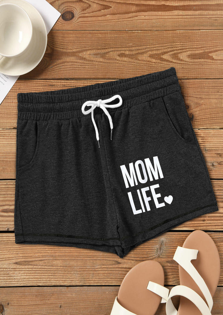 

Shorts Mom Life Heart Pocket Drawstring Shorts - Dark Grey in Gray. Size