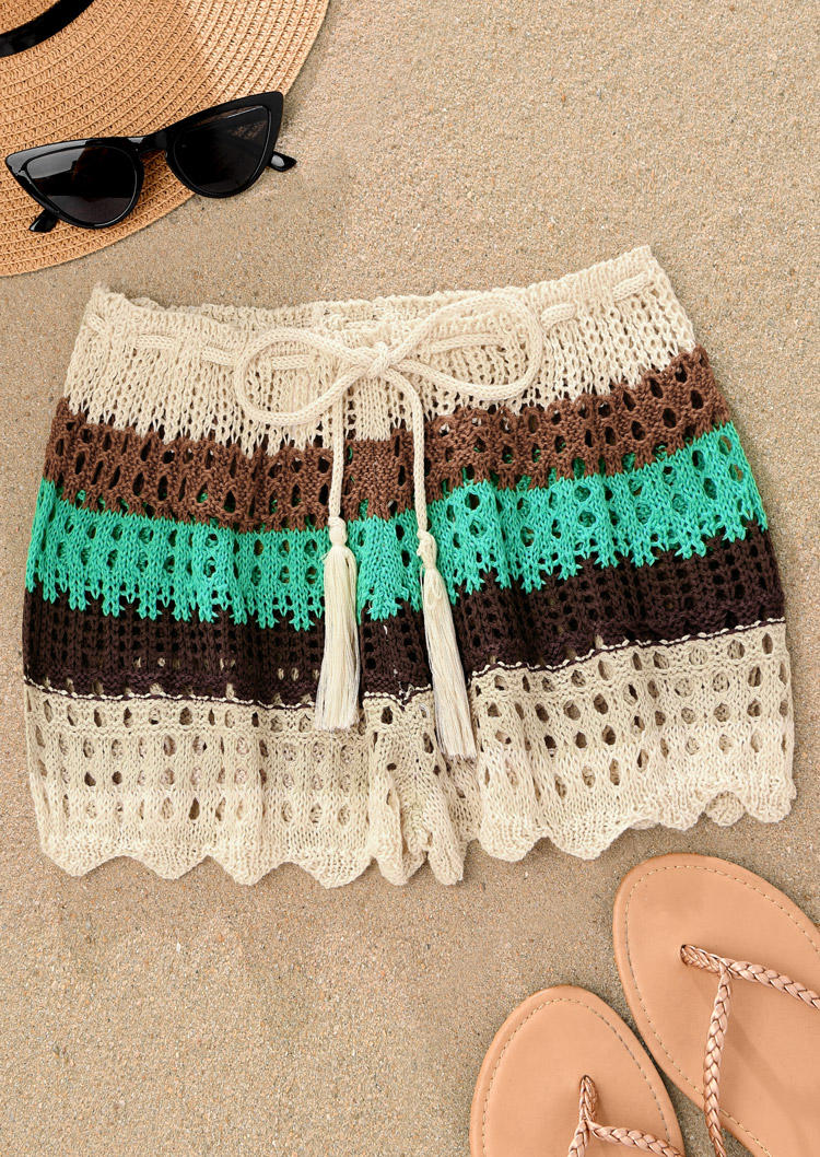 

Shorts Color Block Tassel Drawstring Crochet Shorts in Multicolor. Size