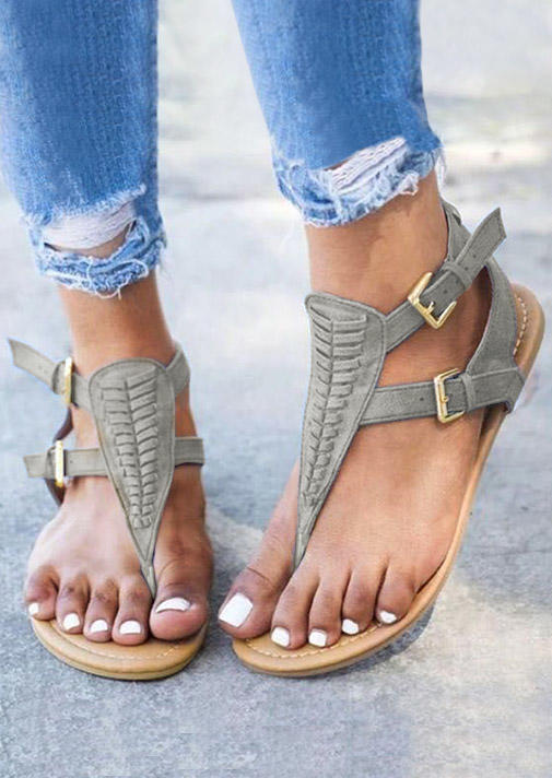 

Sandals Buckle Strap Round Toe Flat Sandals in Gray. Size