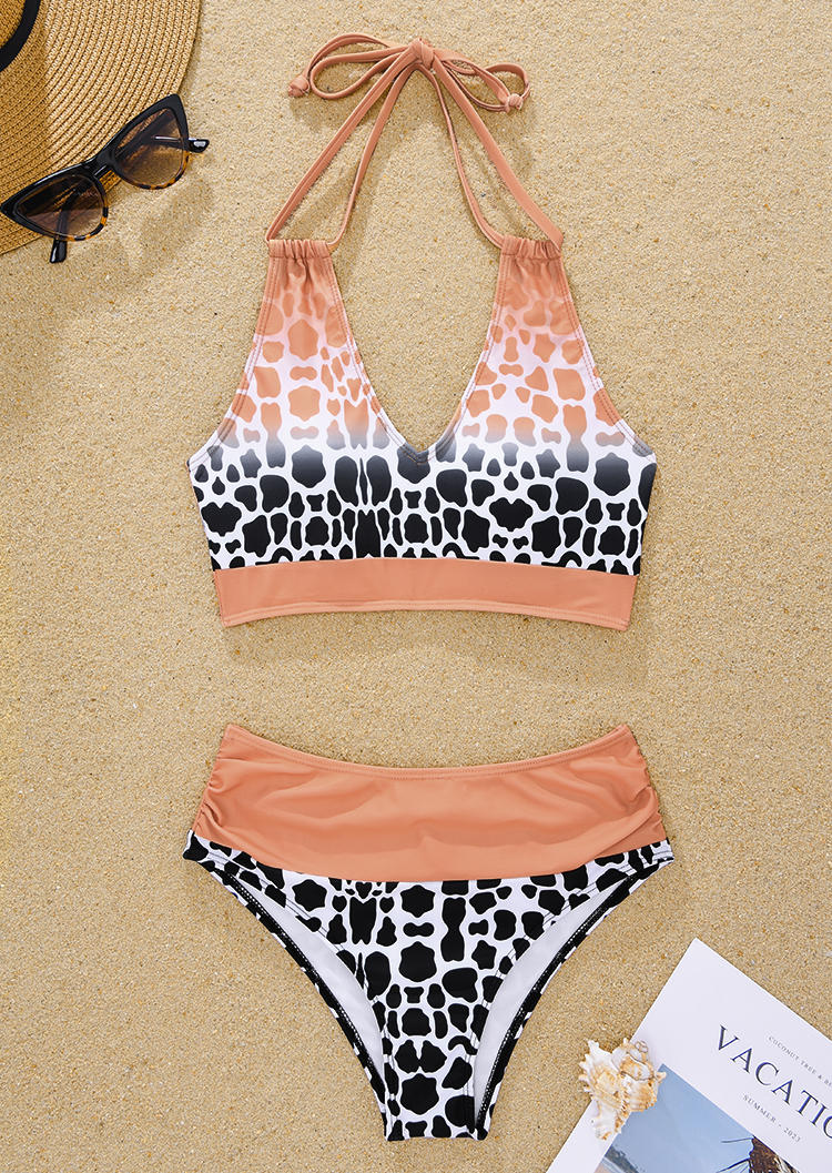 

Bikini Sets Leopard Gradient Halter Tie Bikini Set in Multicolor. Size