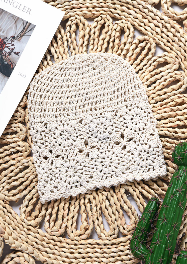 

Hats Crochet Knitted Hollow Out Hat in White. Size