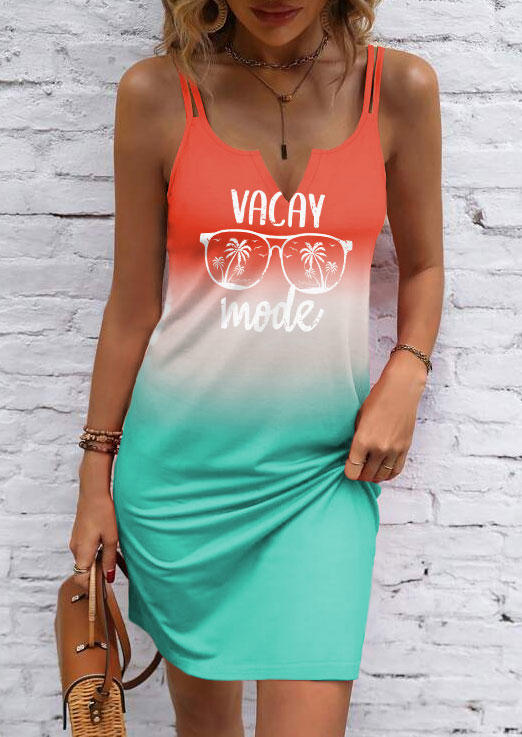 Vacay Mode Gradient Coconut Tree Mini Dress