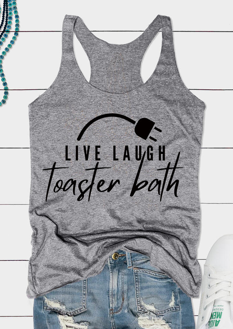 

Tank Tops Live Laugh Toaster Bath Racerback Tank Top in Gray. Size: L,,XL