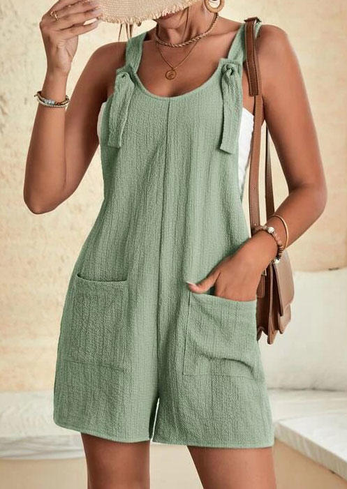 

Jumpsuits & Rompers Pocket Thick Strap Overall Romper in Green. Size