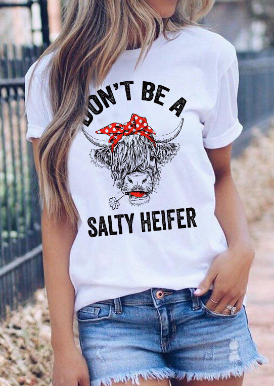 

T-shirts Tees Don't Be A Salty Heifer Highland Cattle T-Shirt Tee in White. Size: L,M,,XL