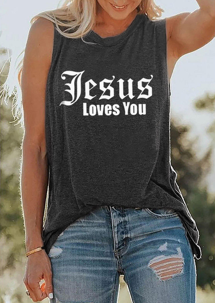 

Tank Tops Jesus Loves You Tank Top - Dark Grey in Gray. Size