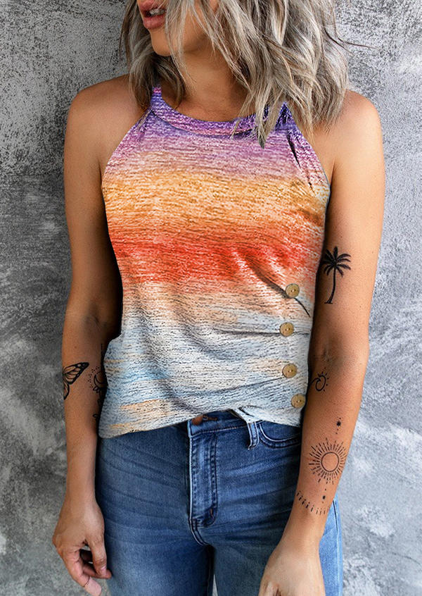 

Tank Tops Gradient Button Ruched Tank Top in Multicolor. Size: ,XL