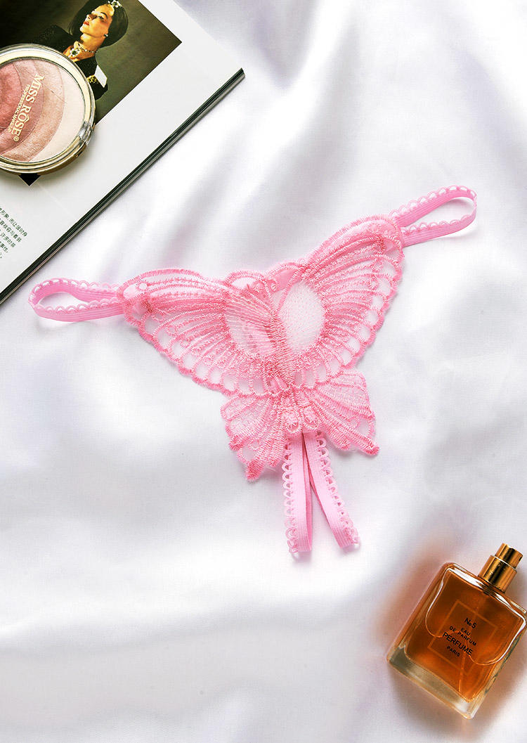 

Panties Butterfly See-Through Lace Splicing Thong Panties in Pink. Size