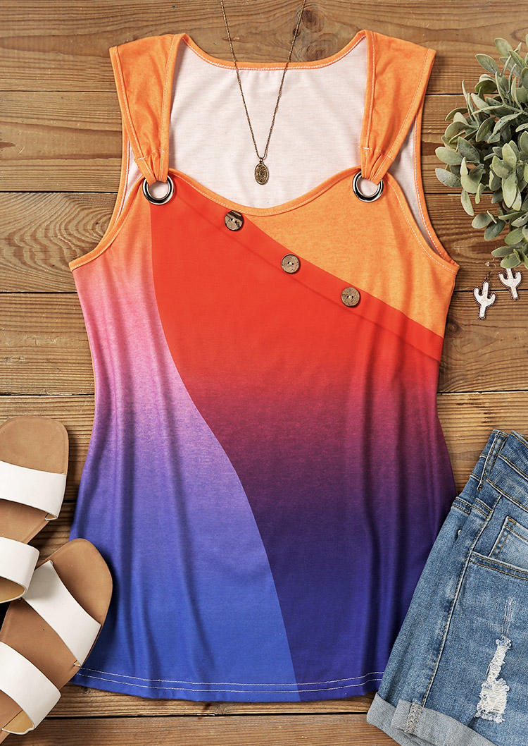 

Tank Tops Color Block Gradient Button Tank Top in Multicolor. Size: L,M,,XL