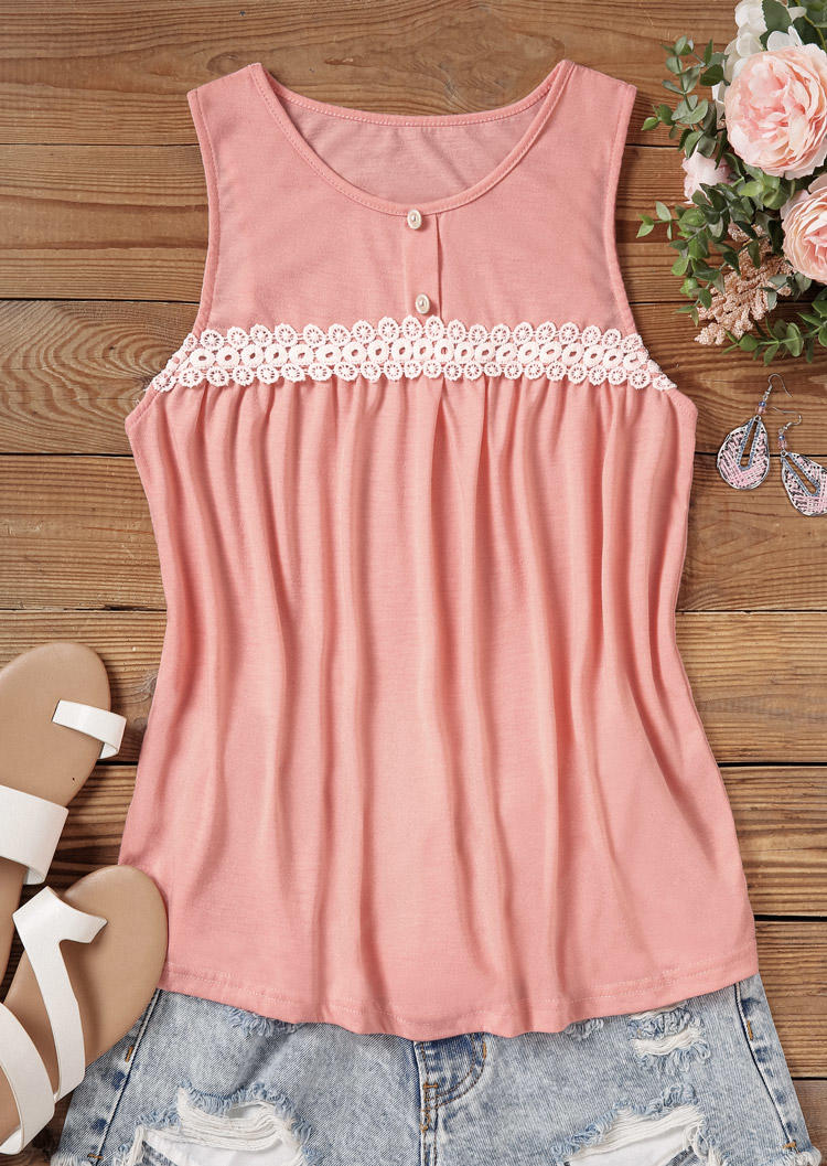 

Tank Tops Lace Splicing Ruffled Tank Top in Pink. Size: L,M,,XL