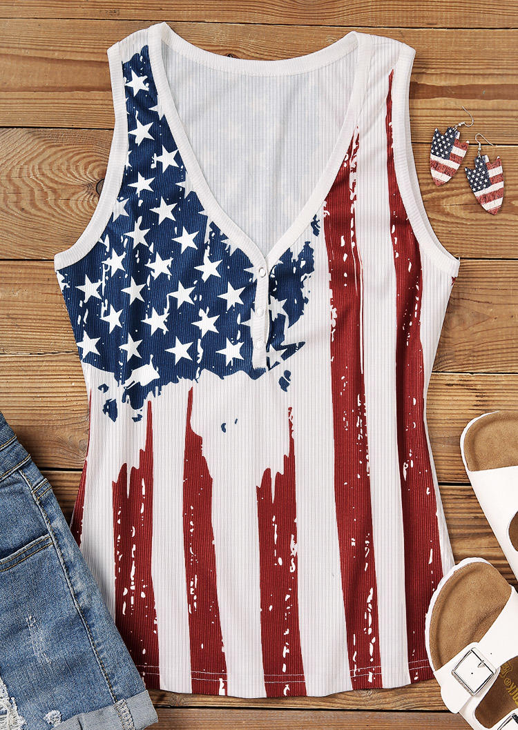 

Tank Tops American Flag Snap Button Tank Top in Multicolor. Size: L